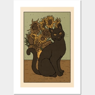 Cat and Sunflowers Posters and Art